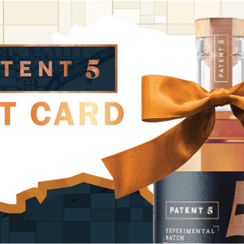 An image of a Patent 5 bottle with a bow around it on a gift card.